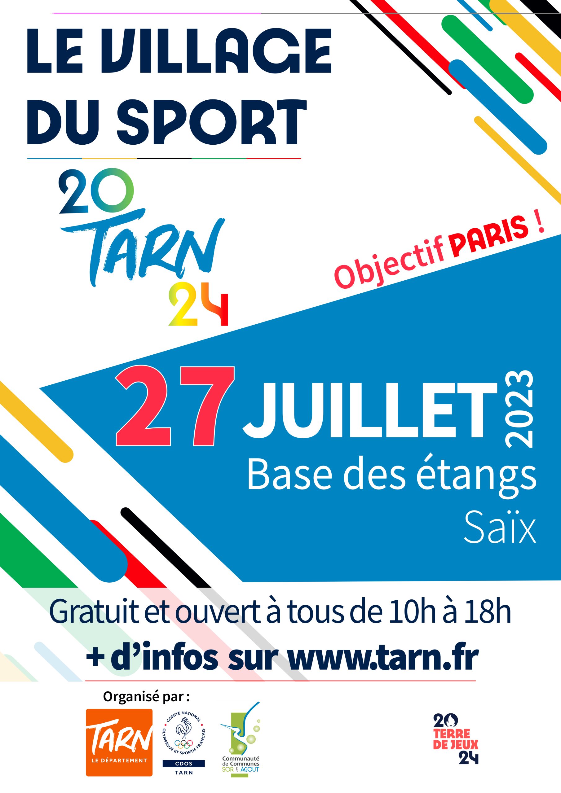 VILLAGE DU SPORT TARN 2024 le 27 juillet à la Base des étangs de SAÏX