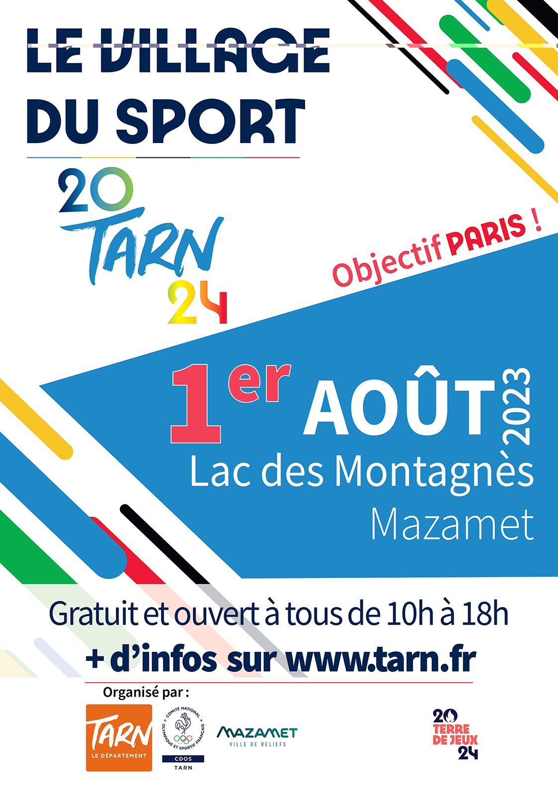 [VILLAGE DU SPORT TARN 2024] 1er août au Lac des Montagnès MAZAMET et 3 août à St-PIERRE DE TRIVISY de 10h à 18h