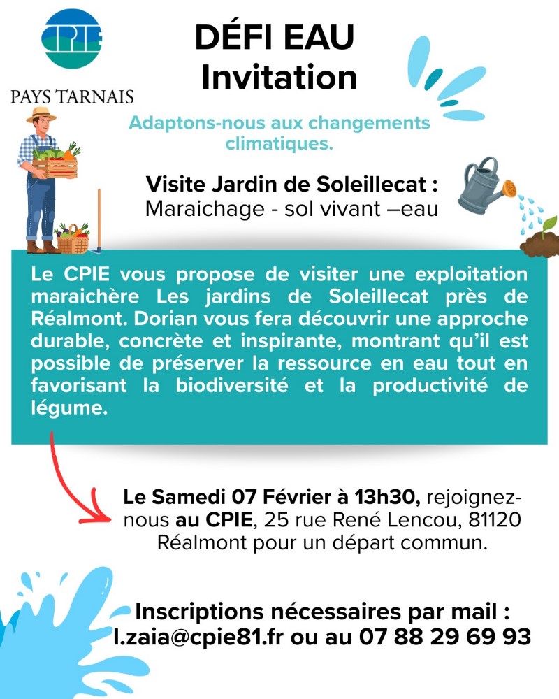 [Atelier] Défi EAU 7 février 2026 au Jardin Soleillecat