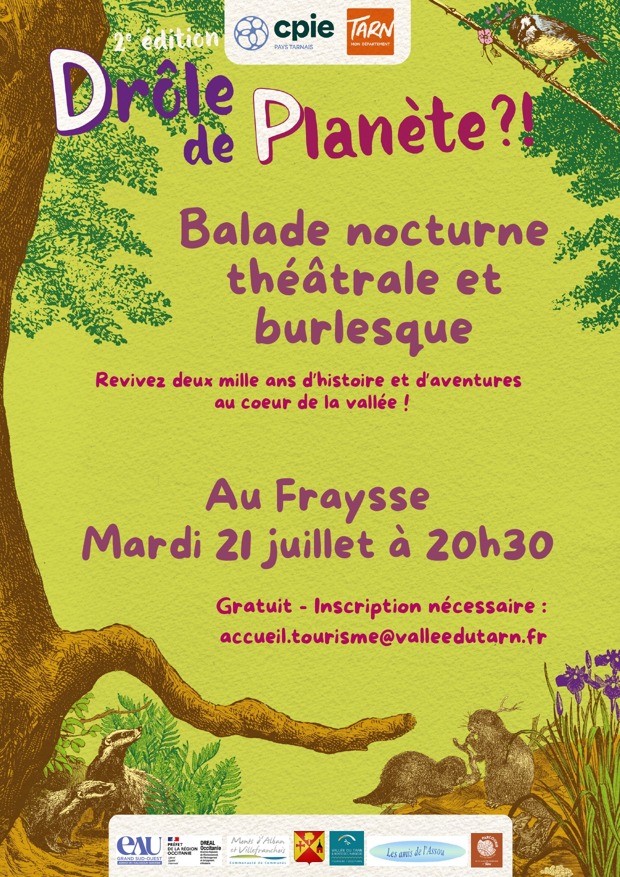 [Balade nocturne théâtrale] et burlesque Au Fraysse à 20h30 Mardi 21 juillet 2026
