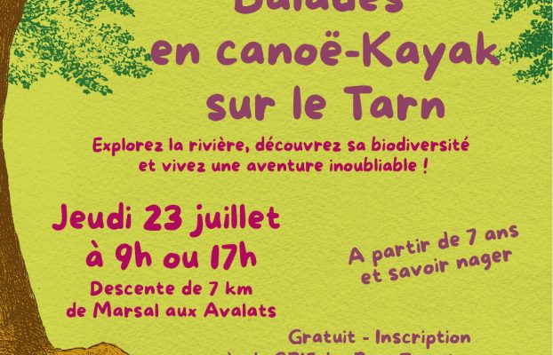 [Balades en canoë-kayak] 7km aux Avalats sur le Tarn Jeudi 23 juillet 2026