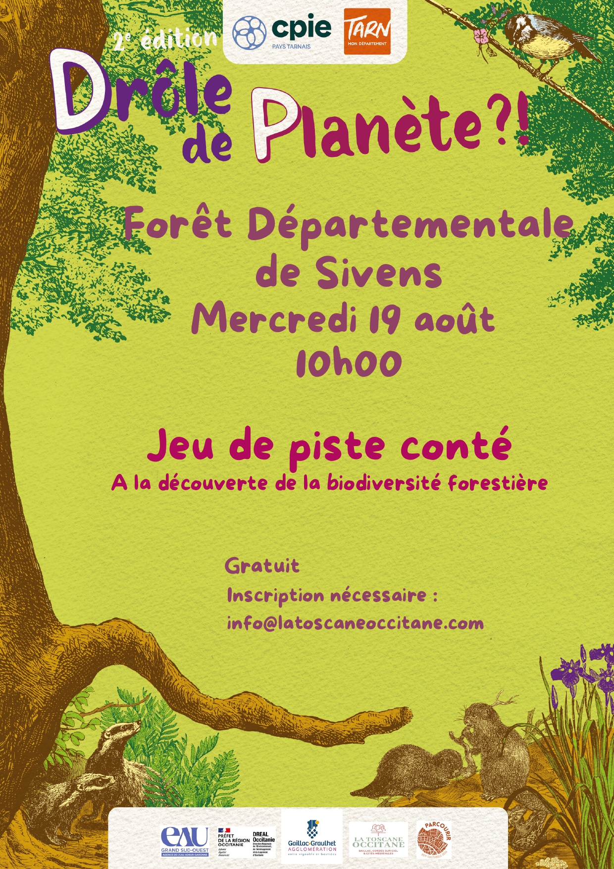 [Jeu de piste conté] à la découverte de la biodiversité forestière Forêt Départementale de Sivens Mercredi 19 août 2026